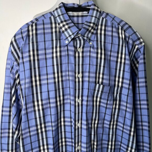Burberry Men's Blue Plaid Nova Check Button Down Long Sleeve Shirt Size Large - Picture 2 of 15